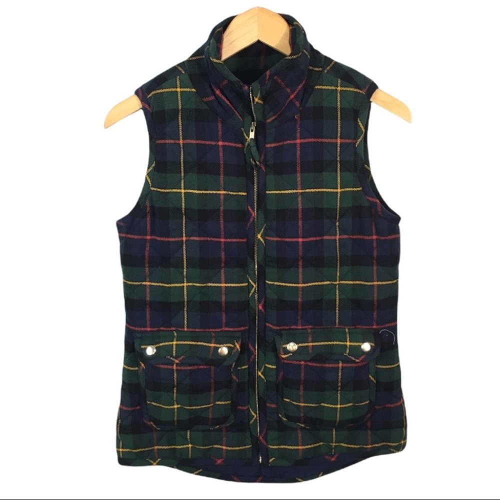 C7 NWT Women’s J&M Sportswear Quilted Preppy Plaid Puffer Vest Jacket XS